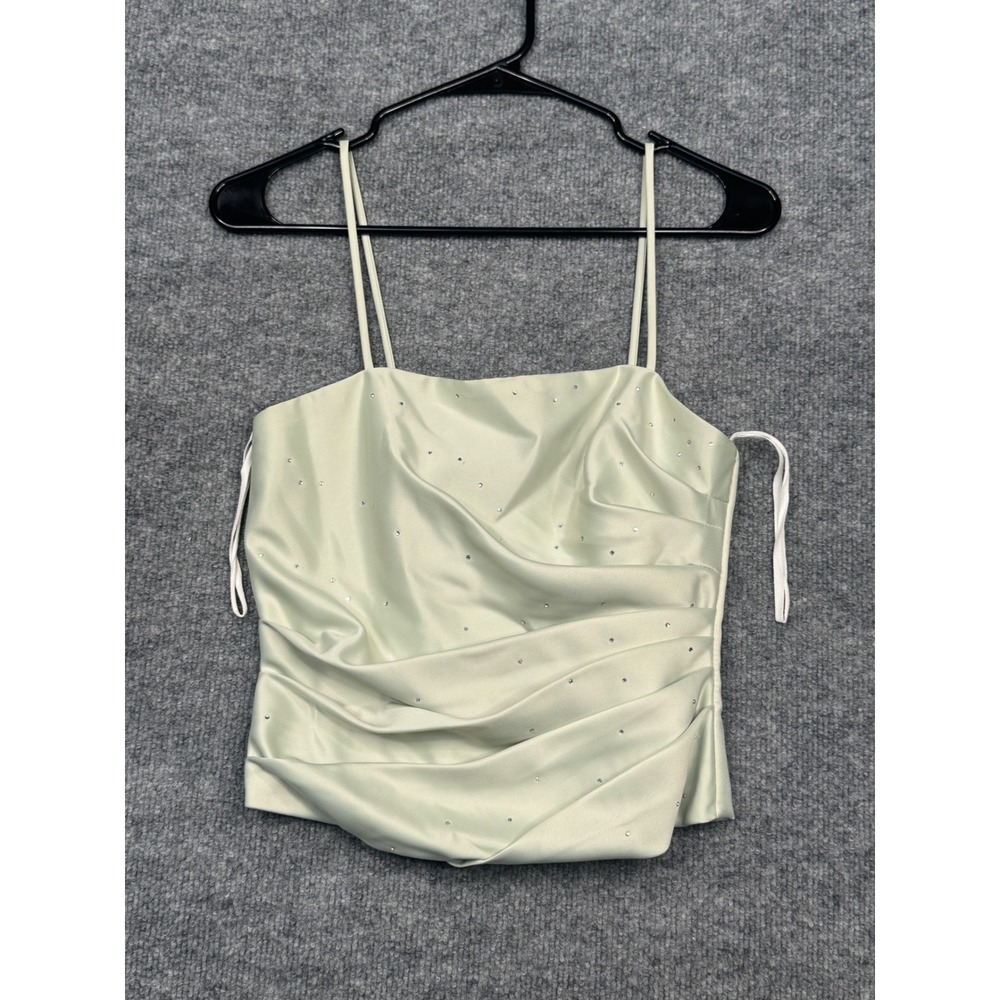Rebecca Vintage Sage Green Satin Rhinestone Draped Camisole Top Small‎ Y2K USA